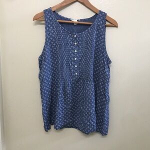 Chic Blue Patterned Sleeveless Blouse Tank Top